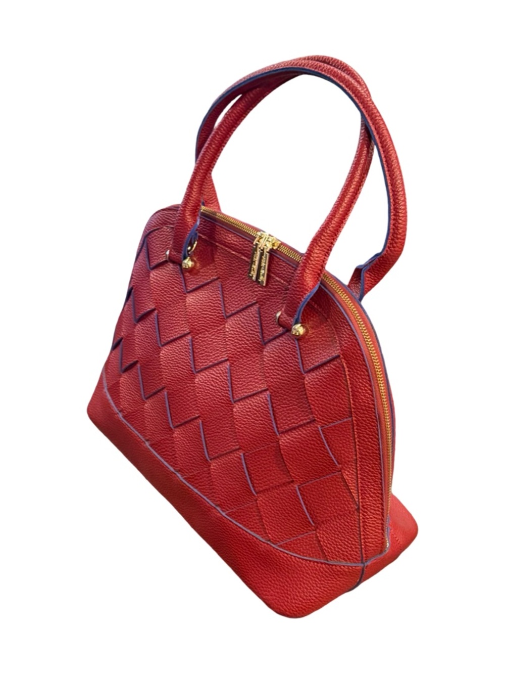 Woven Leather Satchel in Deep Burgundy - Picture 4 of 14